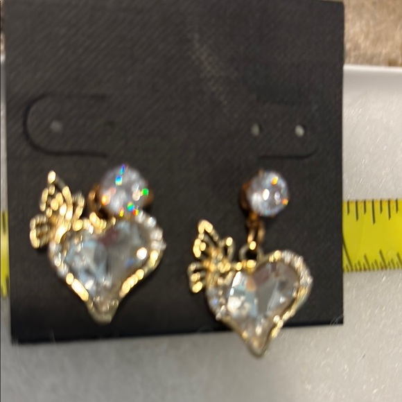 Stanley Gold and Silver Heart Earrings with Crystal Accents - Picture 5 of 12